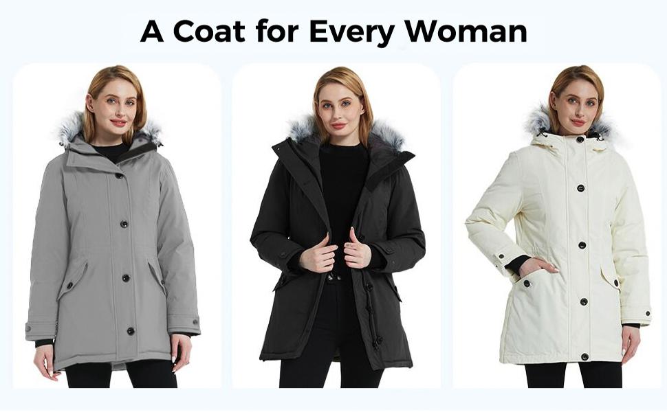 FallFreshness Women's Hooded Winter Coat Waterproof Warm Long Puffer Jacket Parka