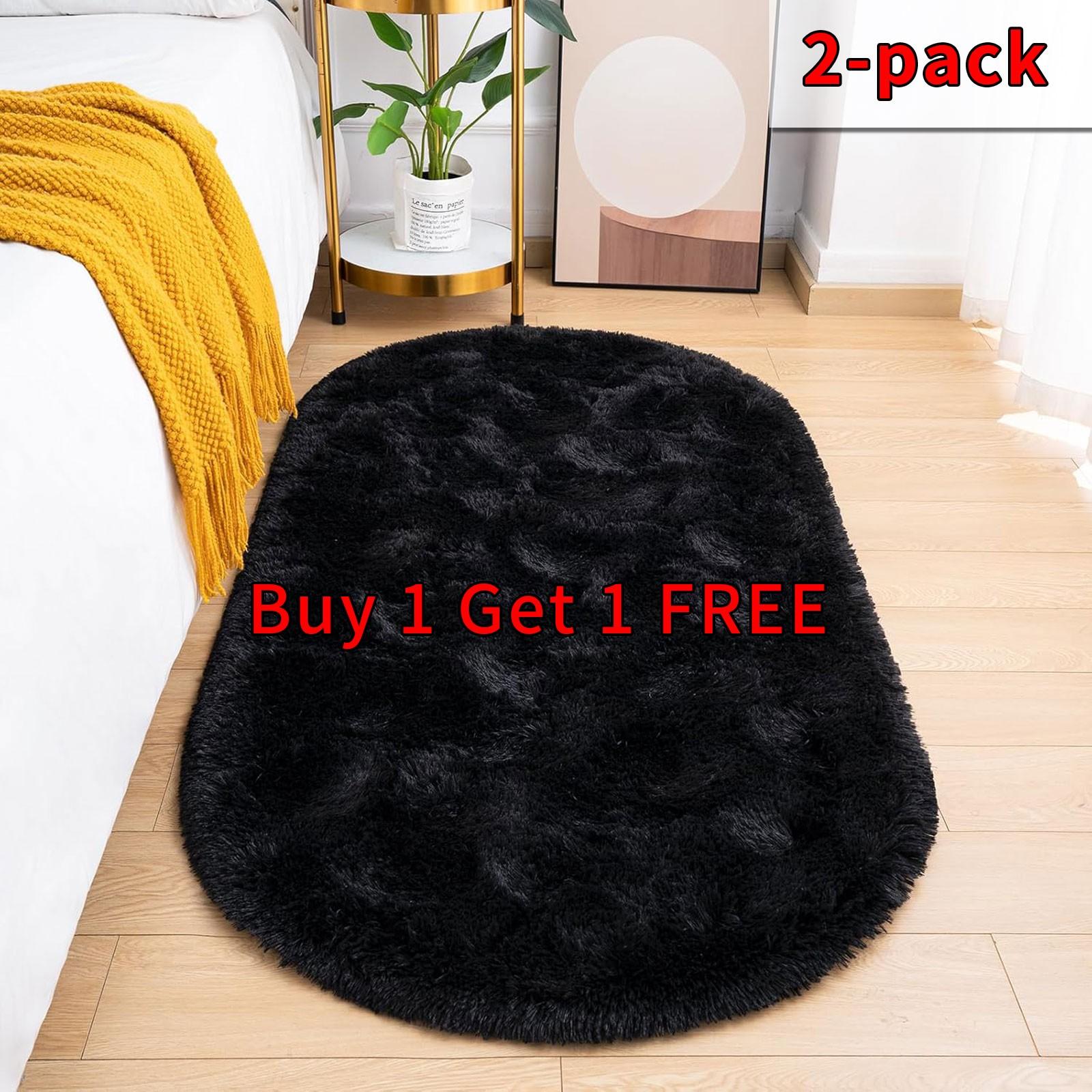 2 Piece Set Nordic Style Oval Long Rug, Bedroom Balcony Carpet, Living Room Full Spread, Simple Long Hair Floor Mat, Indoor Rug