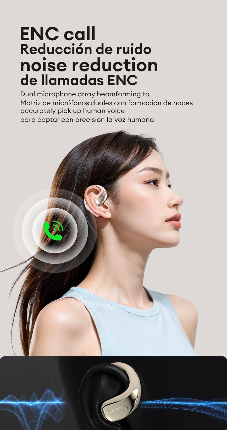 HYUNDAI Vogbuds 5 Pro OWS Smart Voice Assistant Headset, Dynamic Stereo Sound Earbuds with ENC Call Noise Canceling Mic, Digital Battery Display