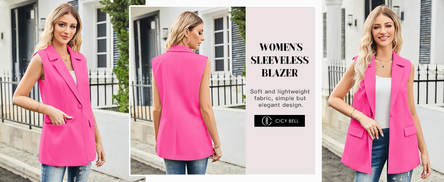 Cicy Bell Women's Sleeveless Blazer Vest Casual Open Front Single Button Summer Jacket with Pockets