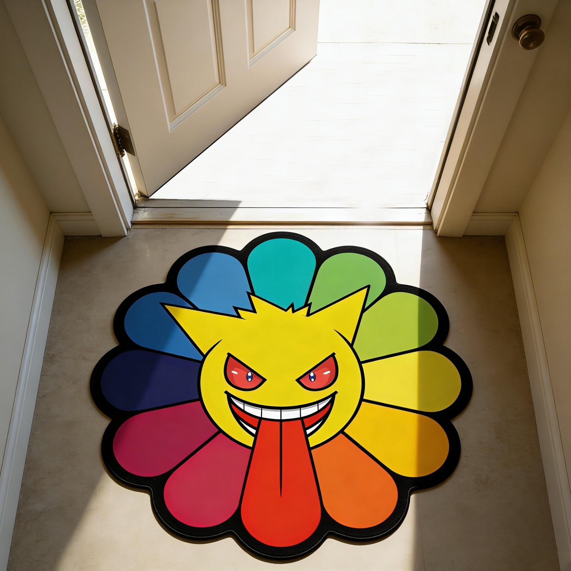 Funny Rainbow Sunflower Rug, Irregular Trendy Creative Home Decor Mat, Durable, Non-Slip, Washable, Suitable for Game Room, Bedroom, Living Room, Kitchen