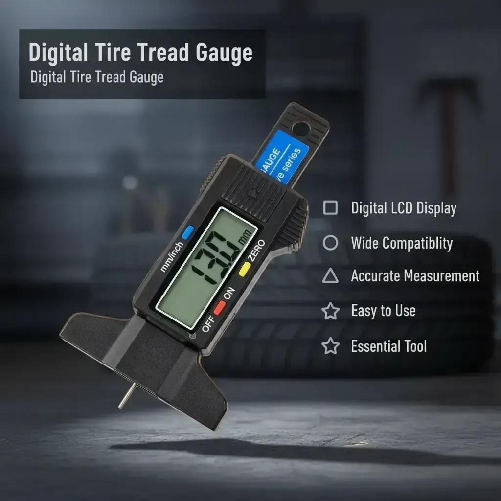 Tire Tread Depth Gauge with Digital LCD Display, Accurate Measurement Tool for Cars & Trucks, Essential Auto Maintenance Accessory