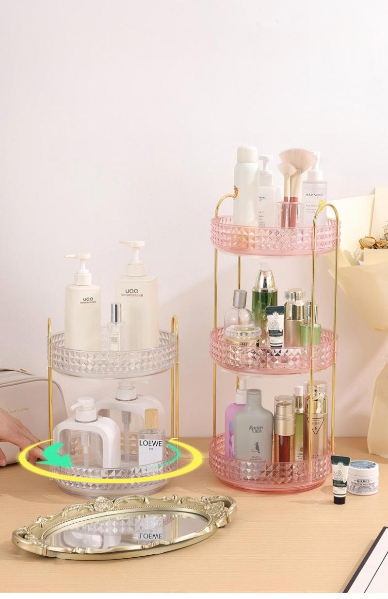 Transparent Diamond Texture Multi-Layer Rotating Storage Rack, Multi-Functional Organizer for Kitchen and Living Room, Home Storage Solution