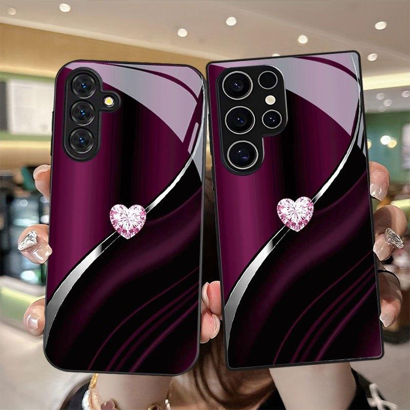 Phone Case - Glitter Heart Design Phone Case with Lens Protection for Samsung Galaxy S9+/S10/S20+/S20 Ultra/S21 5G/S21+/S22/S23 PLUS/S24 Plus/S25/S25 Edge/Note 9/Note 10/Note 10+/Note 20/Note 206 Ultra/Anti-Drop Tempered Glass Protective Case