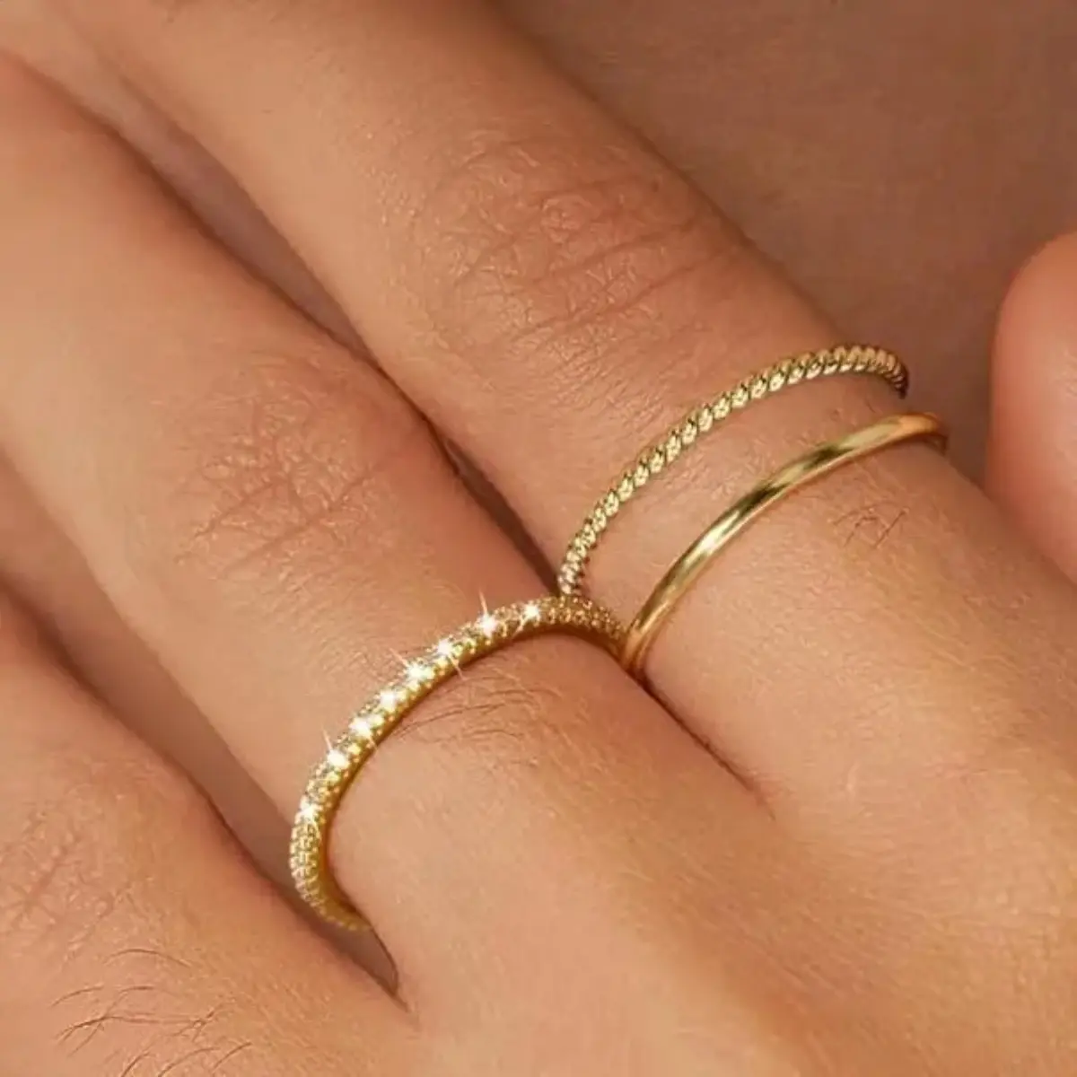 Viral Minimalist 3PCS Thin Stackable CZ Ring Set | Aesthetic Textured Band & Dainty Thumb Rings for Women | Waterproof Tarnish-Free Everyday Jewelry | Chic Fashion Gift for Birthday, Anniversaries or Best Friend Surprises