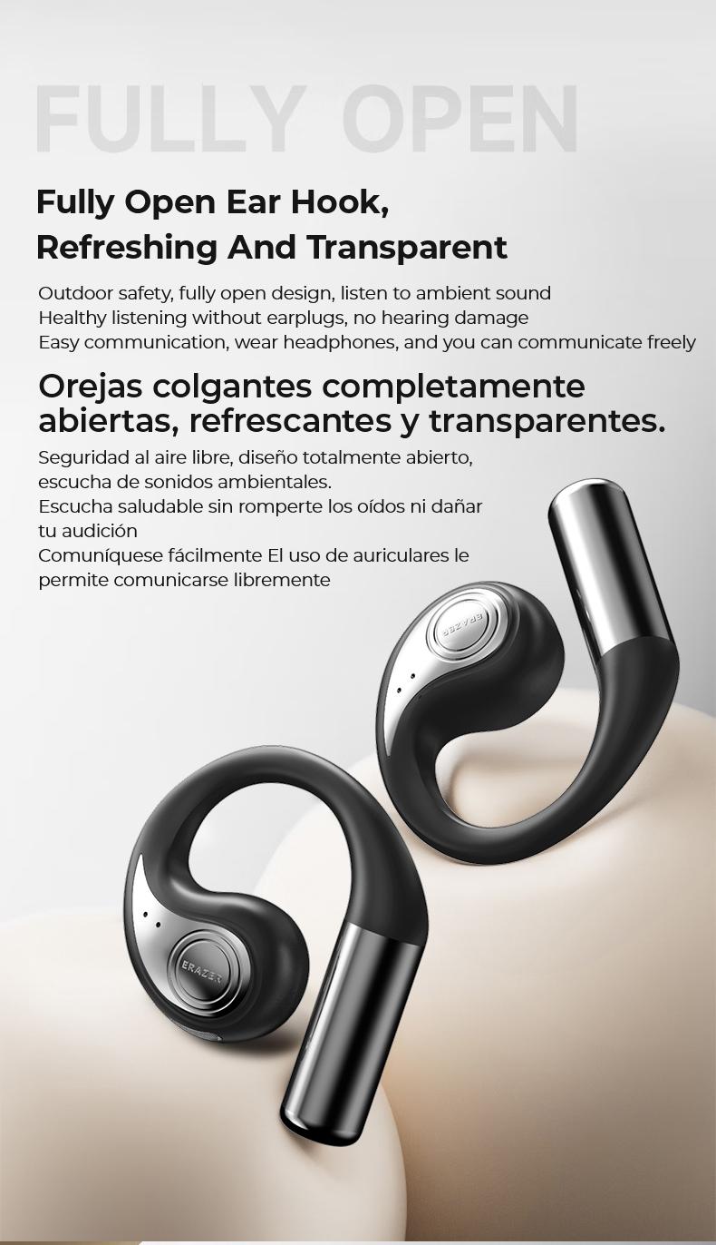 ERAZER XP9 OWS True Wireless Bluetooth Earphones, Open Ear Headphones for iPhone Android Mobile Phone, Waterproof Headseets with Display Charging Case Earbuds