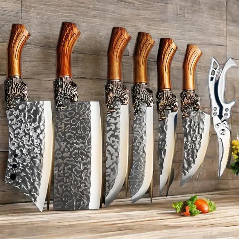 7-piece kitchen knife set, ultra-sharp stainless steel chef's knife with block, non-stick rust-proof, ergonomically designed for home and use, universal knife block, ideal for home kitchens.