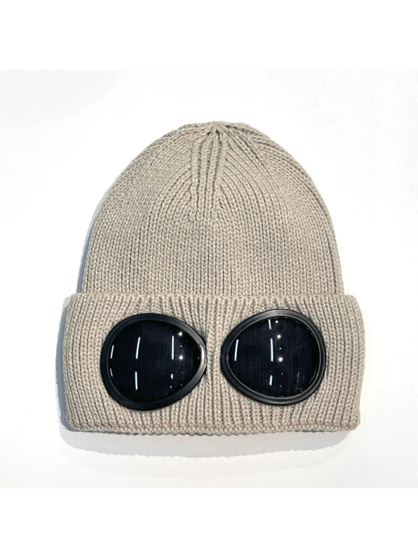 New Unisex Men Women Knitted Hat with Goggles Windproof Winter Warmer Ski Beanies Soft Warm Anti-slip Ear