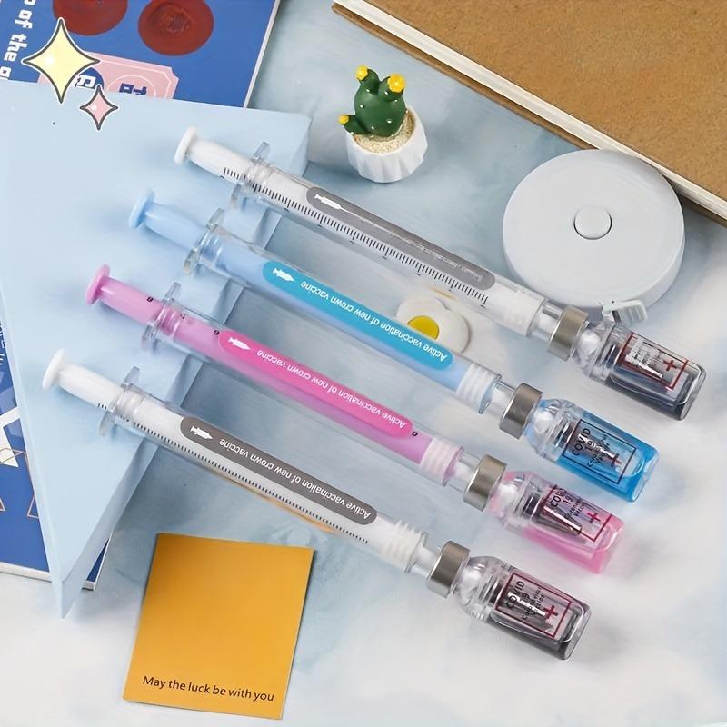 6pcs/set Medical Syringe Gel Ink Pens - Realistic Squeeze-Activated Rollerball Pens with Gel Refill System, Squeeze-to-Write Action for Nurses, Doctors, Medical Students - Durable Plastic Vaccine-Themed Writing Tools