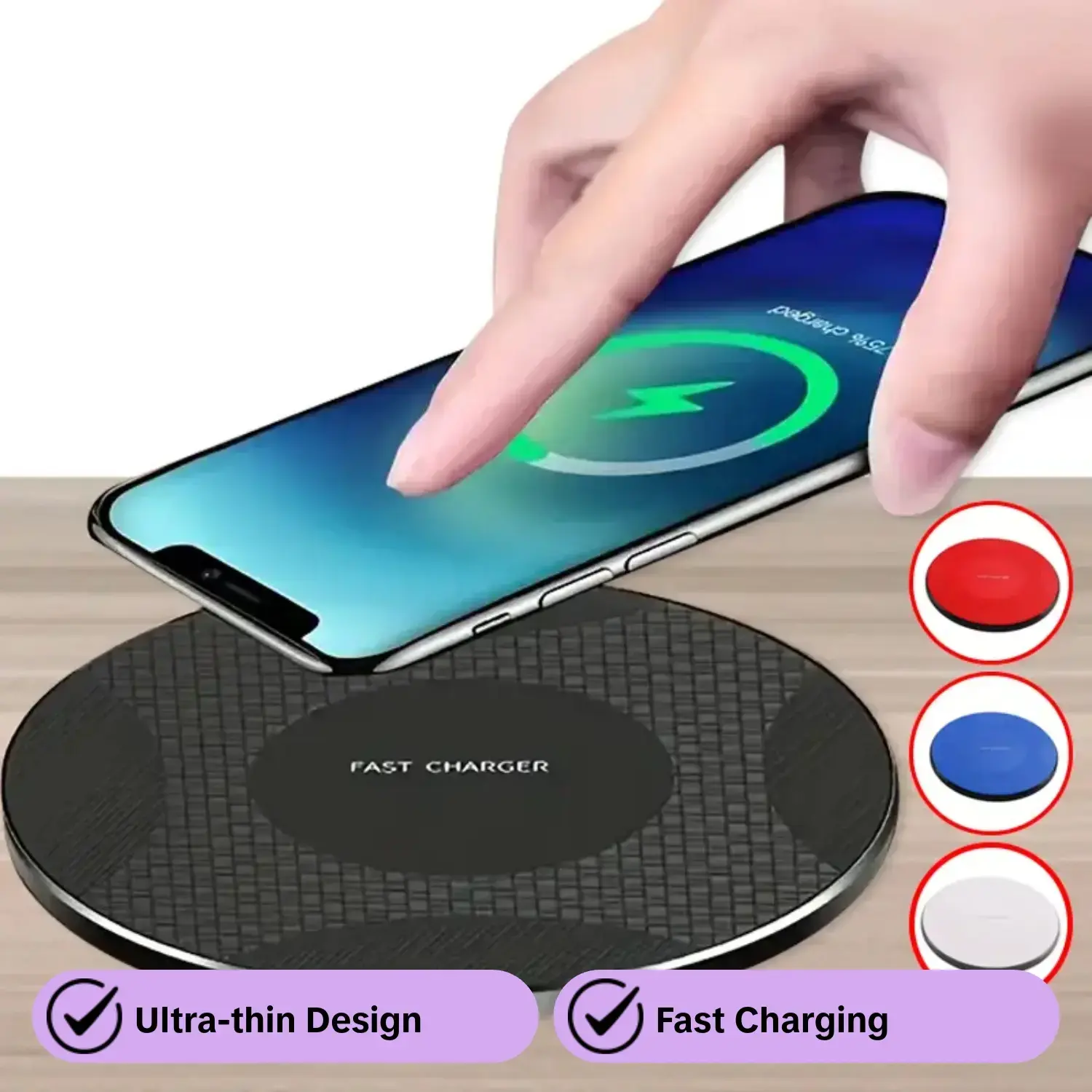 Y9 10W Wireless Charger Pad for Smartphone, 1 Count Desktop Cellphone Fast Charging Supported Station with 1 Type-C Cable Compatible with iPhone 15 14 13 12 11 8 XR & Android Electronic Smartphone Charger