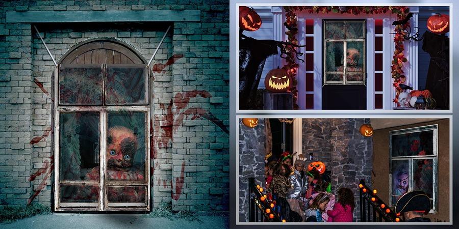 2/3 Pcs Halloween Window Cover Decoration, Bloody Creepy Clown Scene Curtains for Haunted House, Reusable Fabric Horror Decorations for Indoor Outdoor Party, 31 x 47 Inches