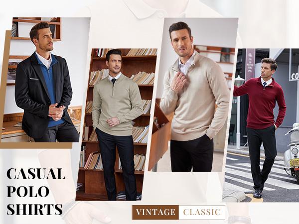 COOFANDY Men's Quarter Zip Up Sweaters Slim Fit Lightweight Mock Neck Pullover Casual Polo Sweaters