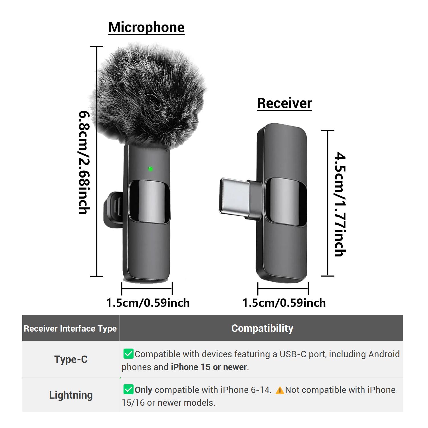 Professional Wireless Lavalier Microphone – Compatible with iPhone & Android, Plug-and-Play Lapel Mic, Usb Rechargeable Mic for Video Recording, Interviews, Podcasts, Vlogs, TikTok & Teaching | Omnidirectional Condenser