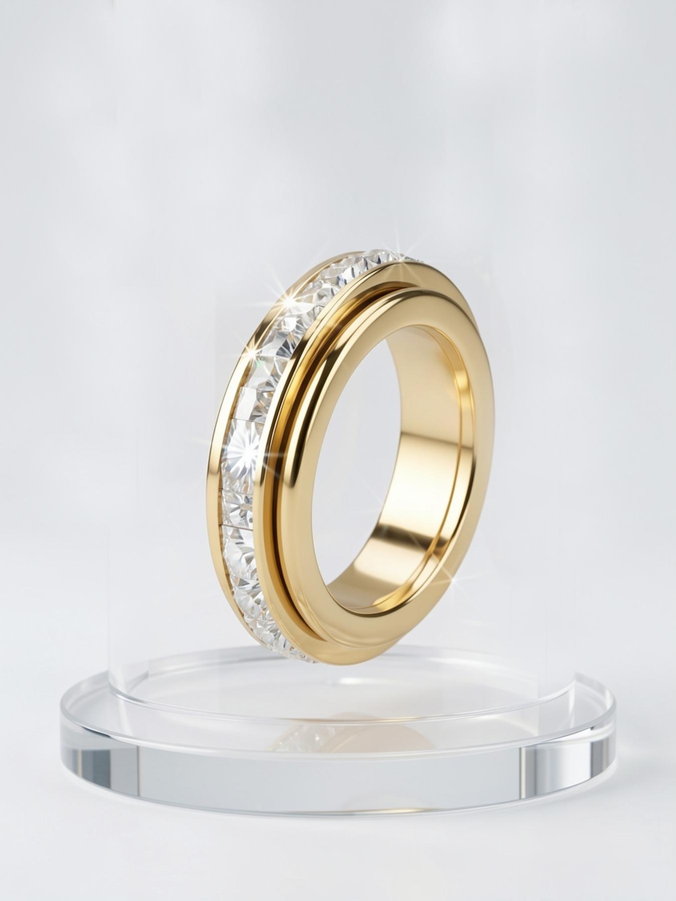 3-piece 18K anti-anxiety ring, fortune-turning rotating stress-relieving ring inlaid with zirconia to relieve anxiety # Jewelry/Stainless Steel/Fade-resistant/Allergy-proof/Couples/Festivals/Parties/Ideal Gift