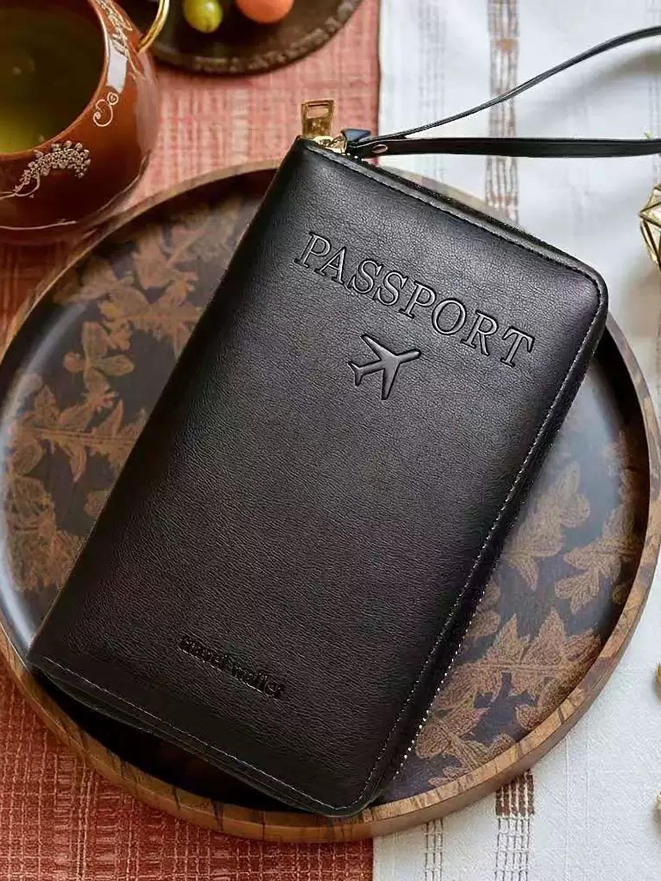 Unisex Zippered Passport Holder, Leather Travel Wallet with 2 Passport Slots, Multi-Card Organizer for Family Travel, International Trip & Gift