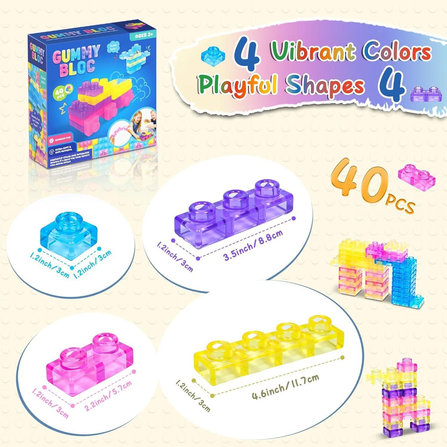 40pcs Squishy Jelly Building Blocks, Soft Stress Relief Toy, Kids' Construction Set, Fun Educational Playset, Durable & Safe Design