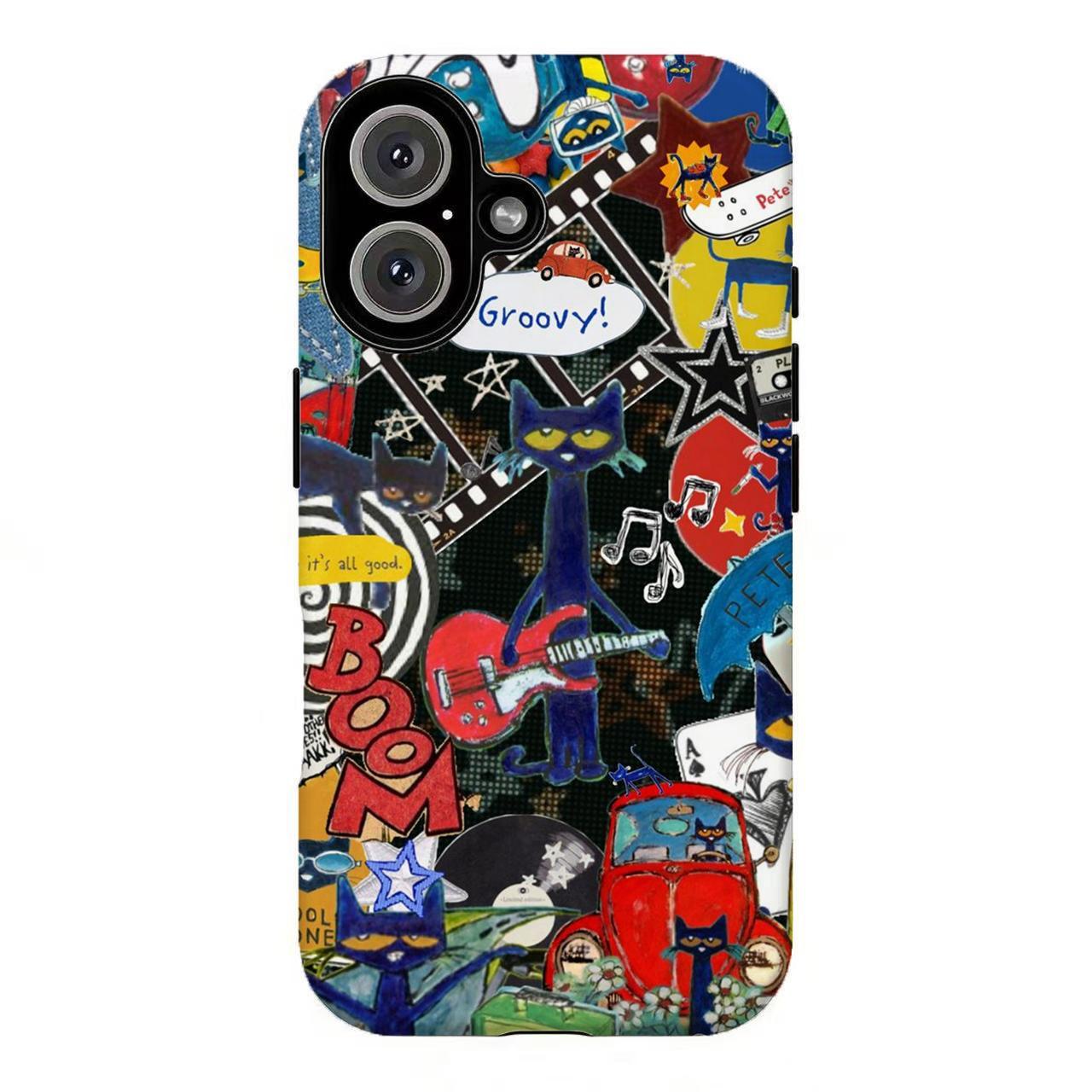 FL-Peteee the Cat Groovy Guitar Phone Case,Peteee the Cat Starry Collage Phone Case For iPhone 11 12 13 14 15 16 17 Air Pro Max for Samsung S26 S25 S24 S23 S22 S21 Case,Gift for her/him/fans