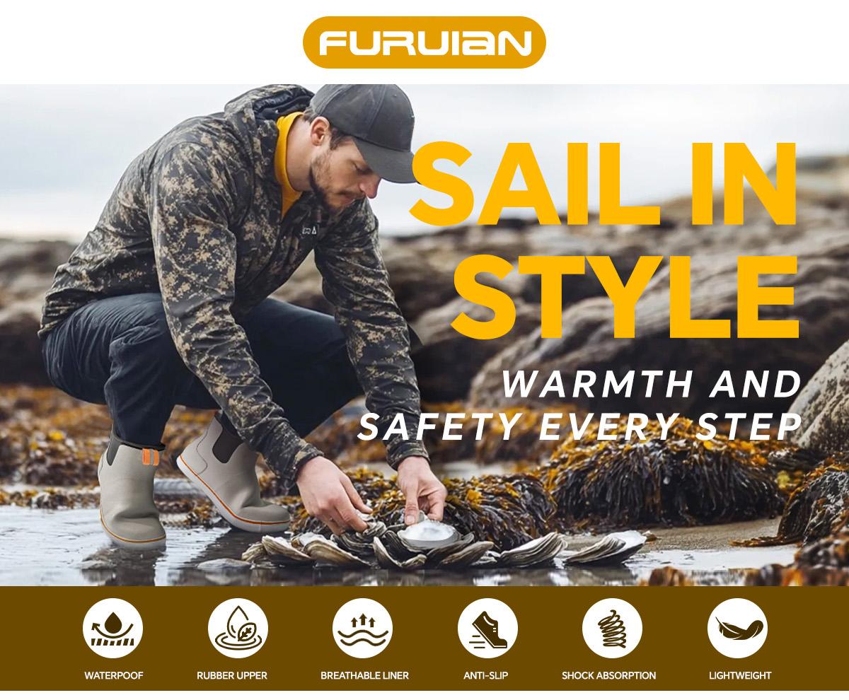 Furuian Men's Deck Boots  Fishing Boots Rain boots work shoes Professional Waterproof&Non-Slip Walking Ankle Booties Slip On Neoprene Rubber Footwear Chelsea Boots Men botas para hombre for Gardening Fishing Boating Camping Sailing Fathersdaygift Boy