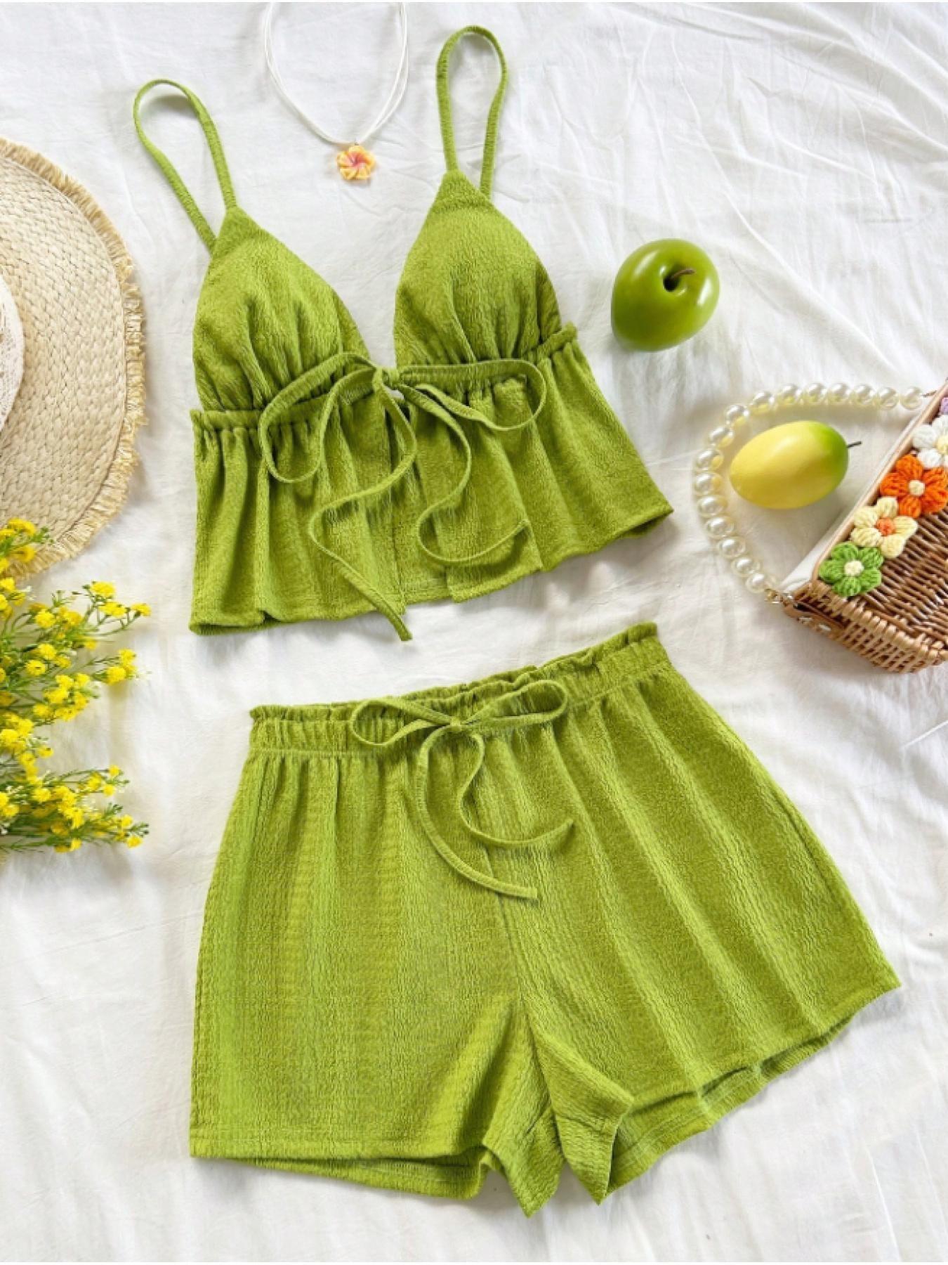 Summer Cool Halter Top Set, Comfortable Casual Home Wear, Versatile Short Pants, Women's Fashion Ensemble, Fresh and Refreshing Style