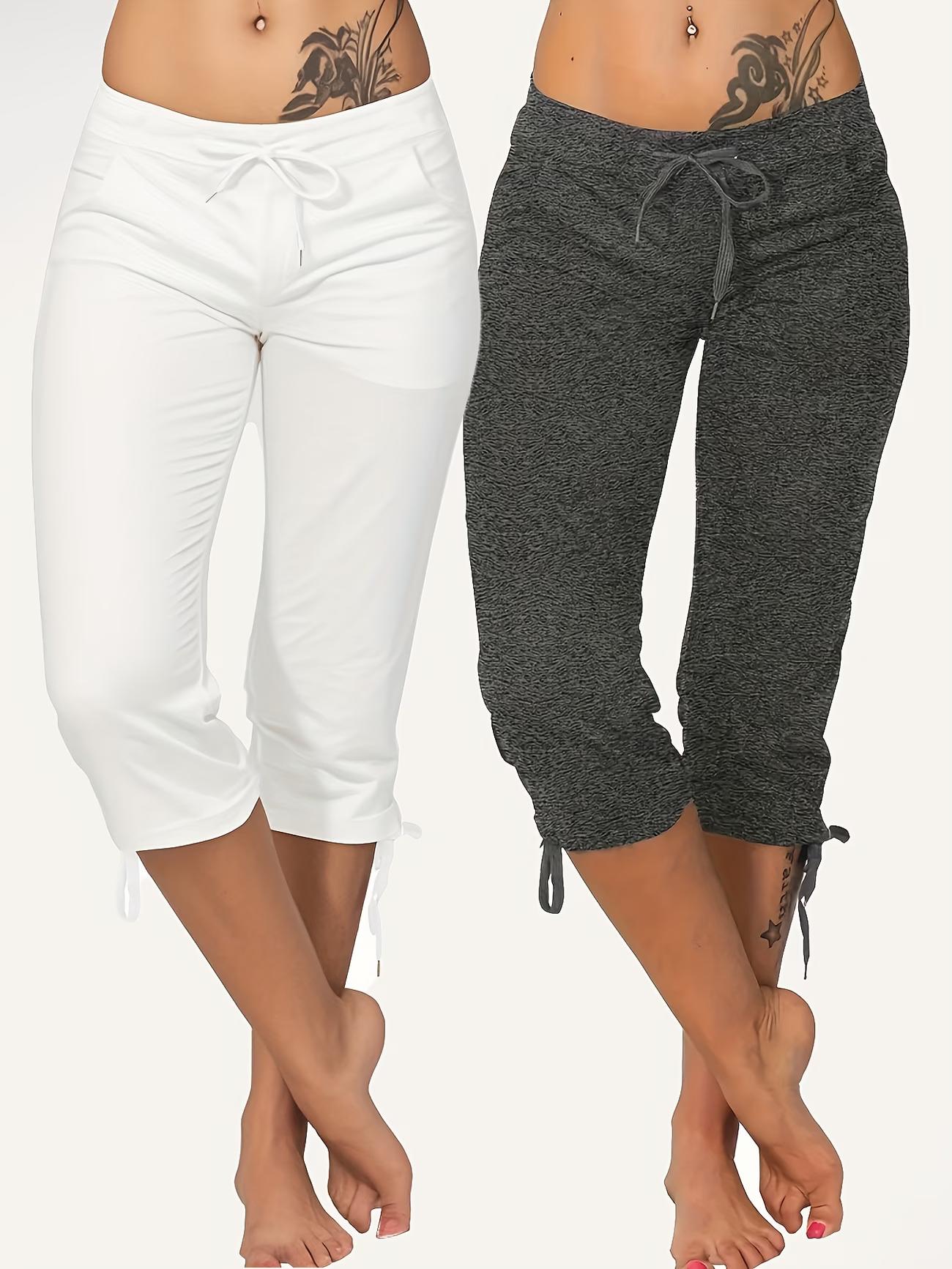 Pack of 2 women’s lightweight capris with drawstring waist — casual long pants, comfortable and stylish, suitable for spring and summer