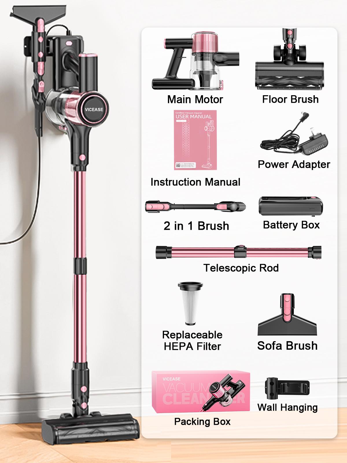 VICEASE Cordless Vacuum Cleaner, 450W 33Kpa, LED Display, Green LED, Anti-Tangle & 1.5L Dust Cup, Gift Box, 8-in-1 Vacuum for Hardwood Floor/Carpet/Pet Hair/Car/Gift VICEASE Cordless Vacuum Cleaner, 450W 33Kpa, LED Display, Green LED, Anti-Tangle & 1.5L Dust Cup, Gift Box, 8-in-1 Vacuum for Hardwood Floor/Carpet/Pet Hair/Car/Gift