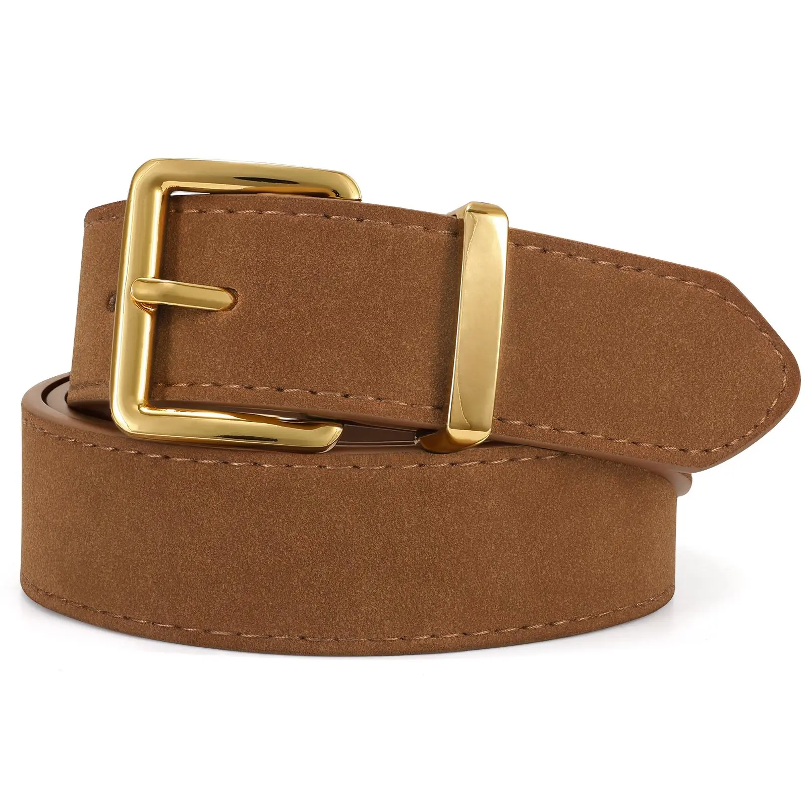 JASGOOD Women Suede Belt for Jeans Dresses Fashion Elegant Ladies Suede Leather Belt with Gold Buckle
