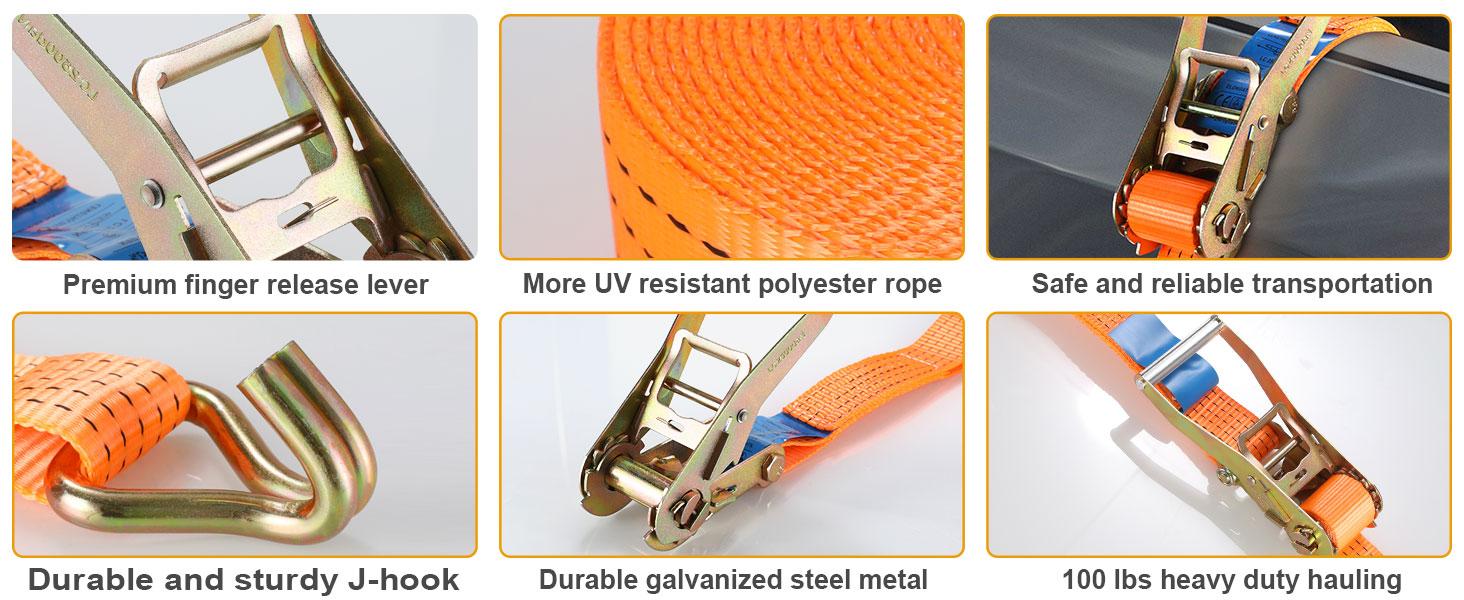 4-Pack 2 in x 27FT Double J-Hook Ratchet Straps with 11,000 lbs Break Strength, Heavy-Duty Truck Tie-Down Straps (Orange/Yellow) Industrial Hardware 4-Pack 2 in x 27FT Double J-Hook Ratchet Straps with 11,000 lbs Break Strength, Heavy-Duty Truck Tie-Down Straps (Orange/Yellow) Industrial Hardware