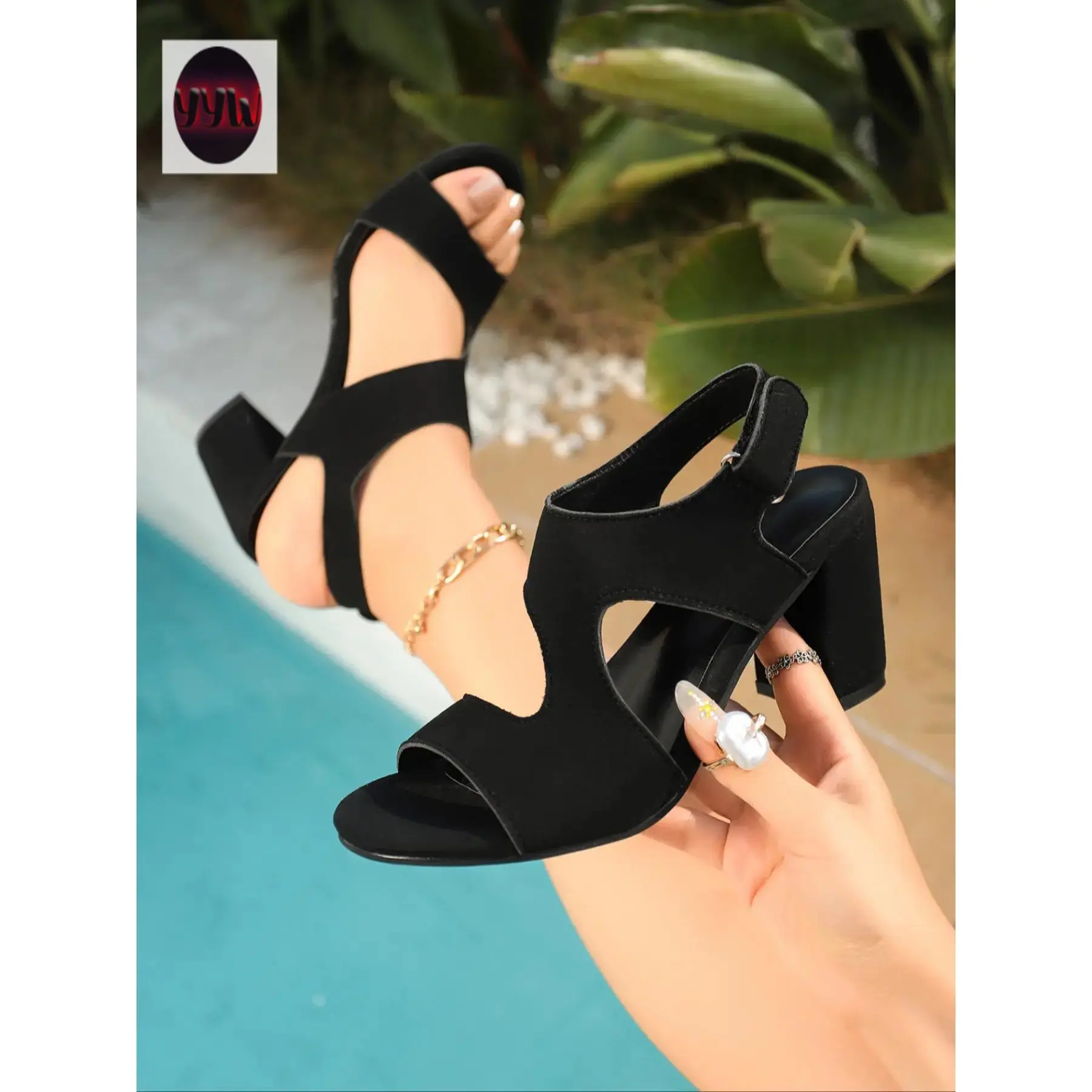 YYW1 Women's Open Toe Block Heel Sandals, Elegant Formal Party Shoes, Cutout Slingback Design#BlockHeels#Slingback#CutoutDesign#WomensFootwear