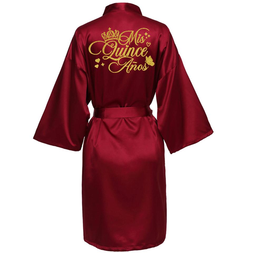 Mis15 Años Robe 15 Years Girl Birthday Party Robes Quinceanera Robe Mis XV Bathrobe Silkly Nightgown