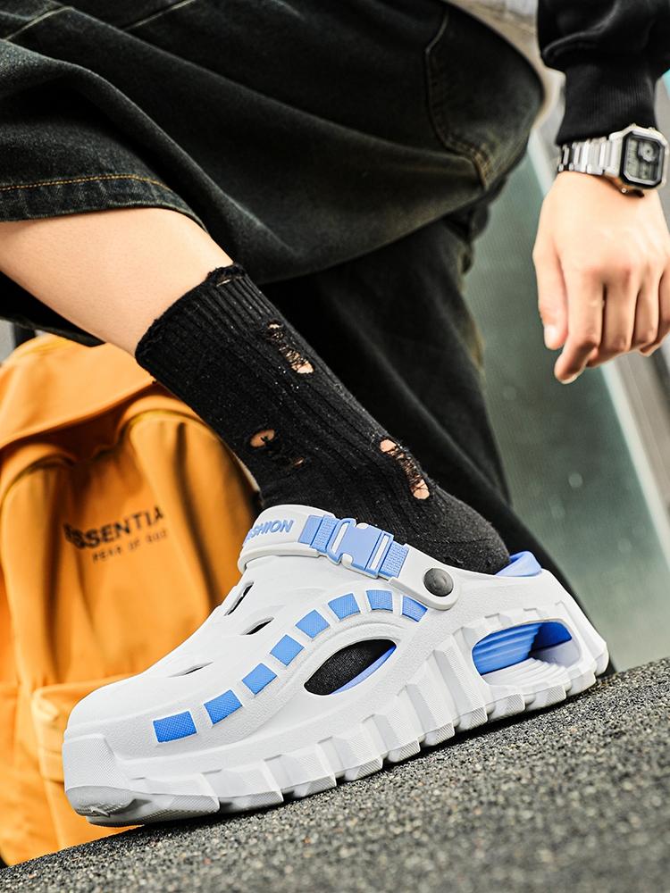 Men's Summer Outdoor Breathable Nonslip Thick Sole Non-Slip Lightweight Open-Toe Slippers, Casual Beach Sandals, Versatile Comfortable Hole Shoes, Textured Design Clogs