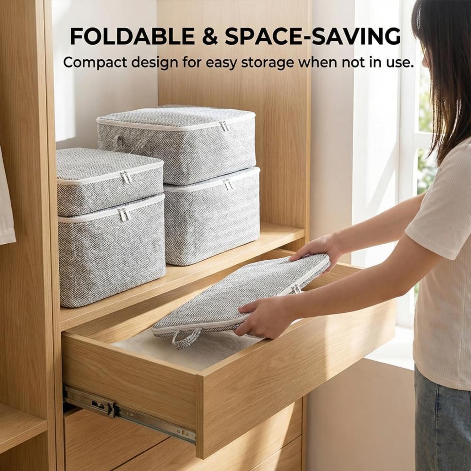 PrimPick Large Blanket Storage Containers with Zipper,Grey Clothes Storage Bags–Heavy Duty Closet Organizers for Bedding, Comforters, Seasonal Clothes