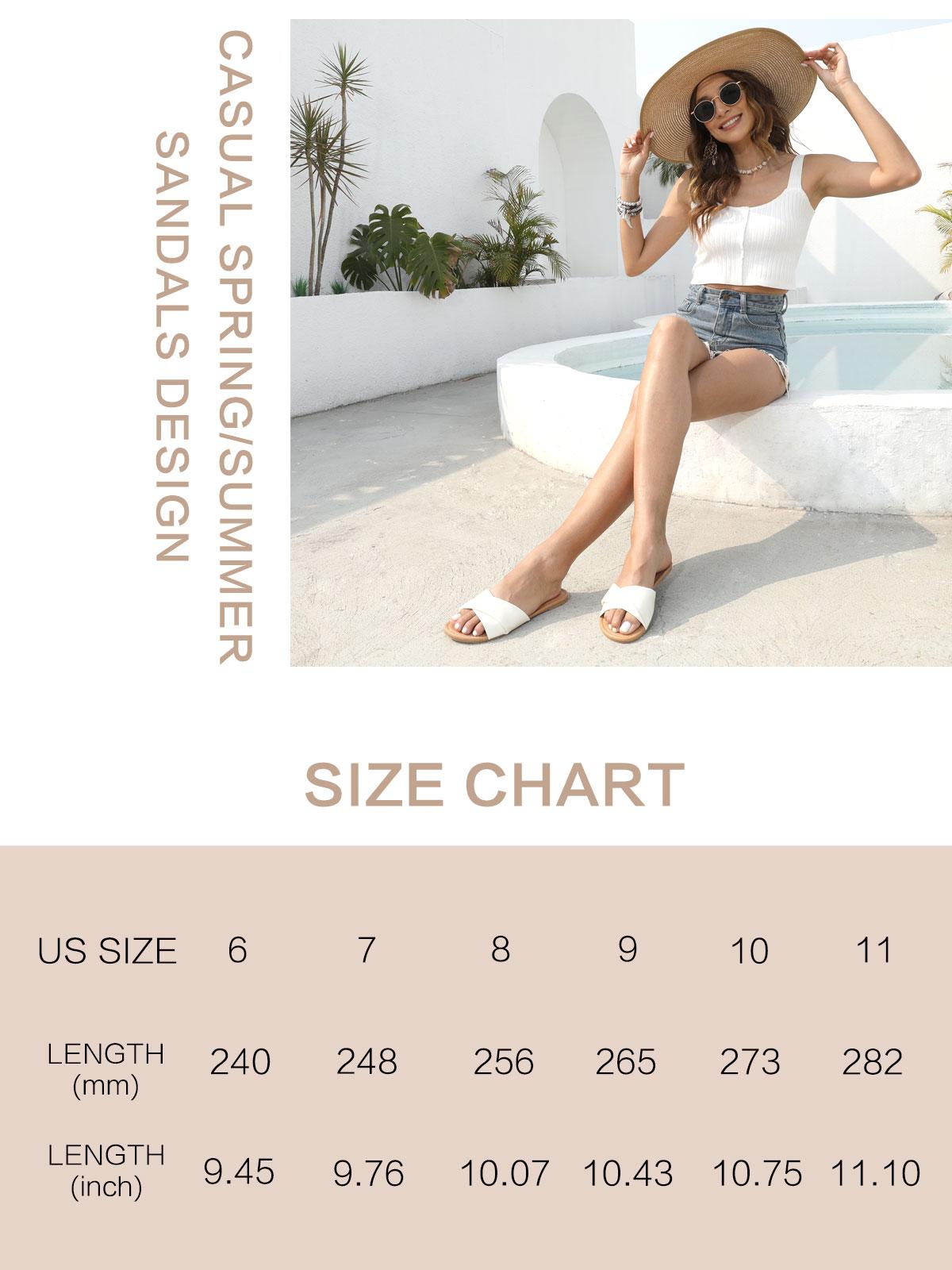 FITORY Sandals Women's Flat Sandals Fashion Slides With Soft Leather Slippers for Summer Footwear White