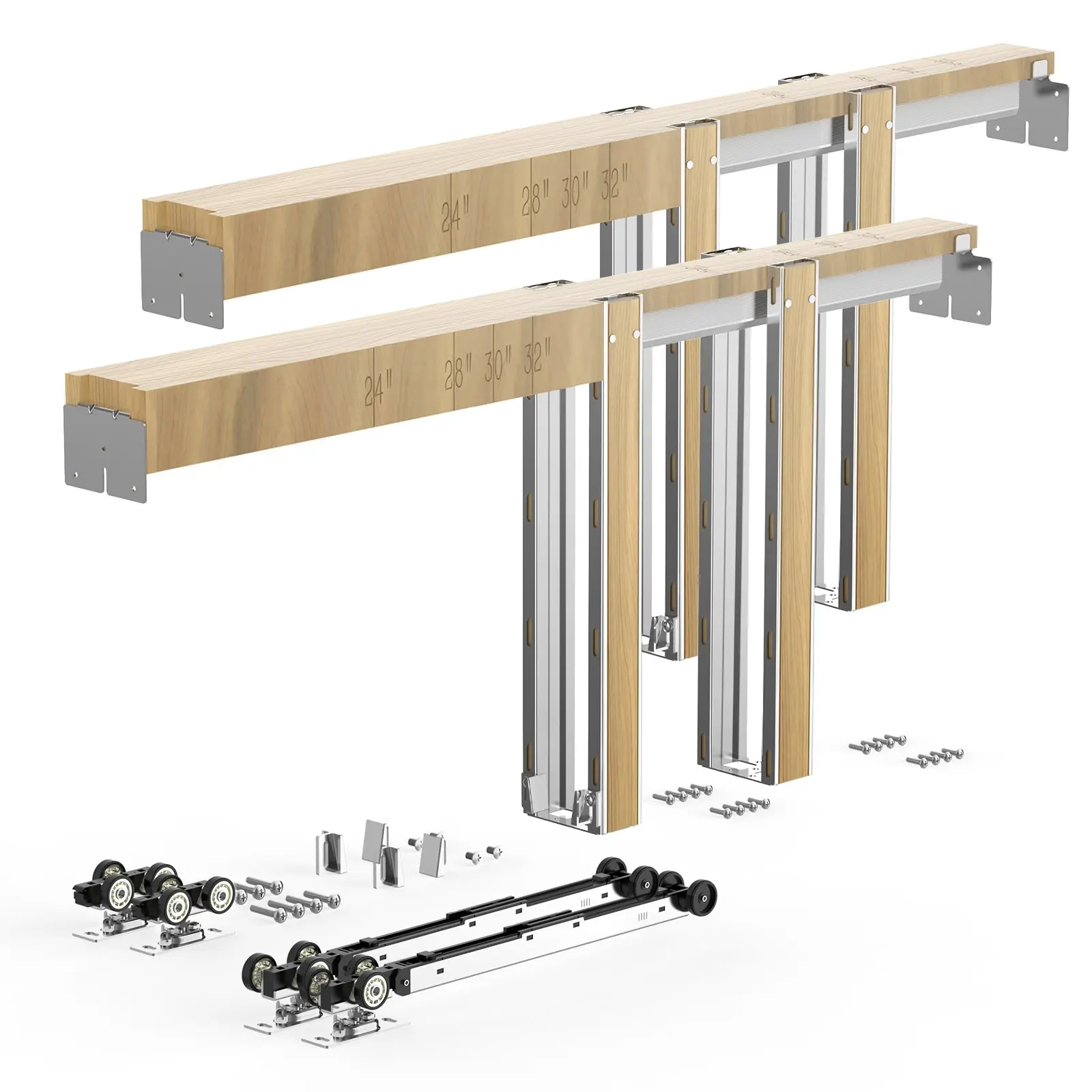 VEVOR Pocket Door Frame Kit Set, 48-72x80 in Door Fit, Wood/Steel Construction, 2-Way Soft Close Mechanism, Smooth Quiet Sliding, Easy Installation, for Living Room