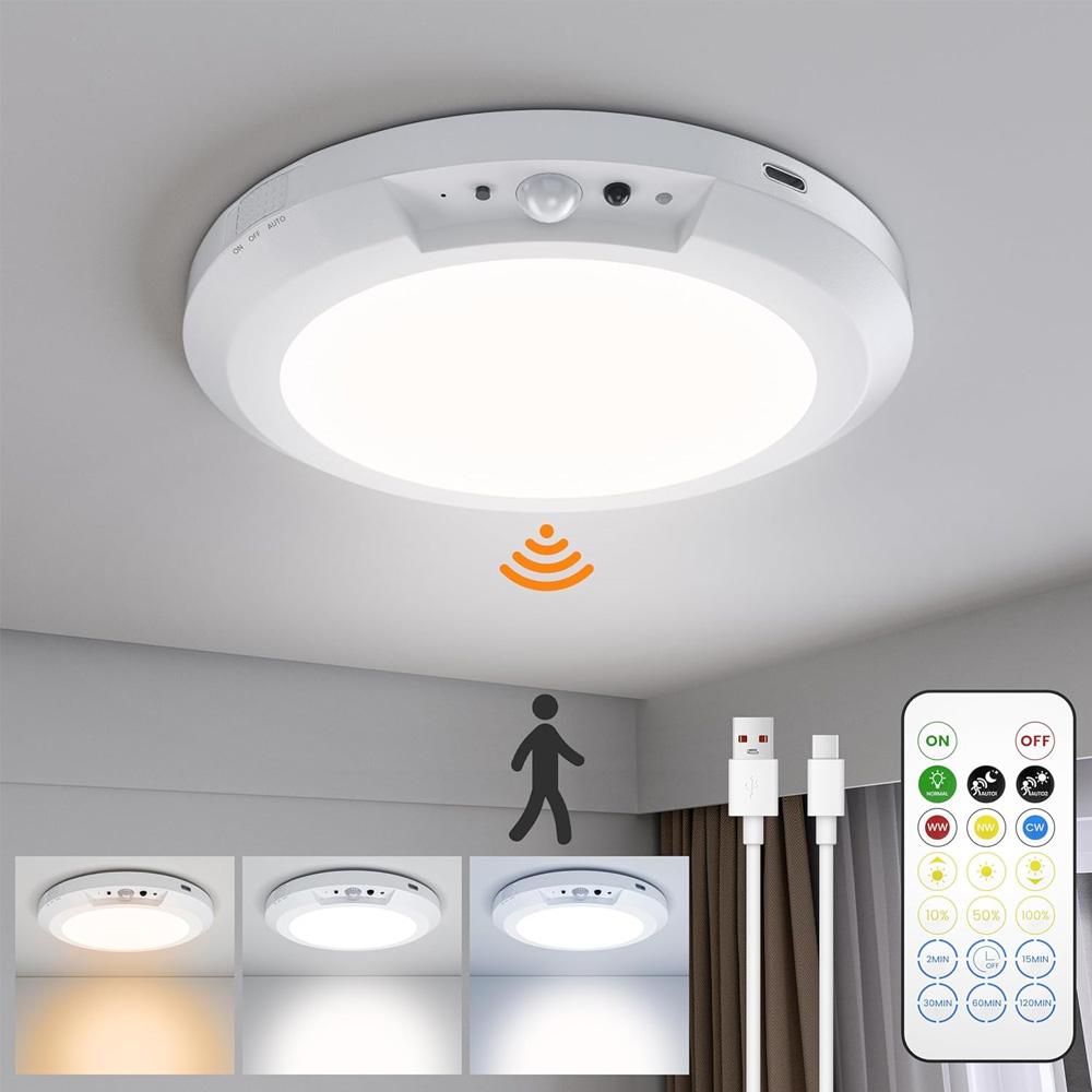 1/2 piece motion sensor light, ABS infinite dimming sensor light with remote control circular light, USB rechargeable, adjustable brightness, suitable for small night lights in bathrooms, storage cabinets, stairs, corridors, and office spaces