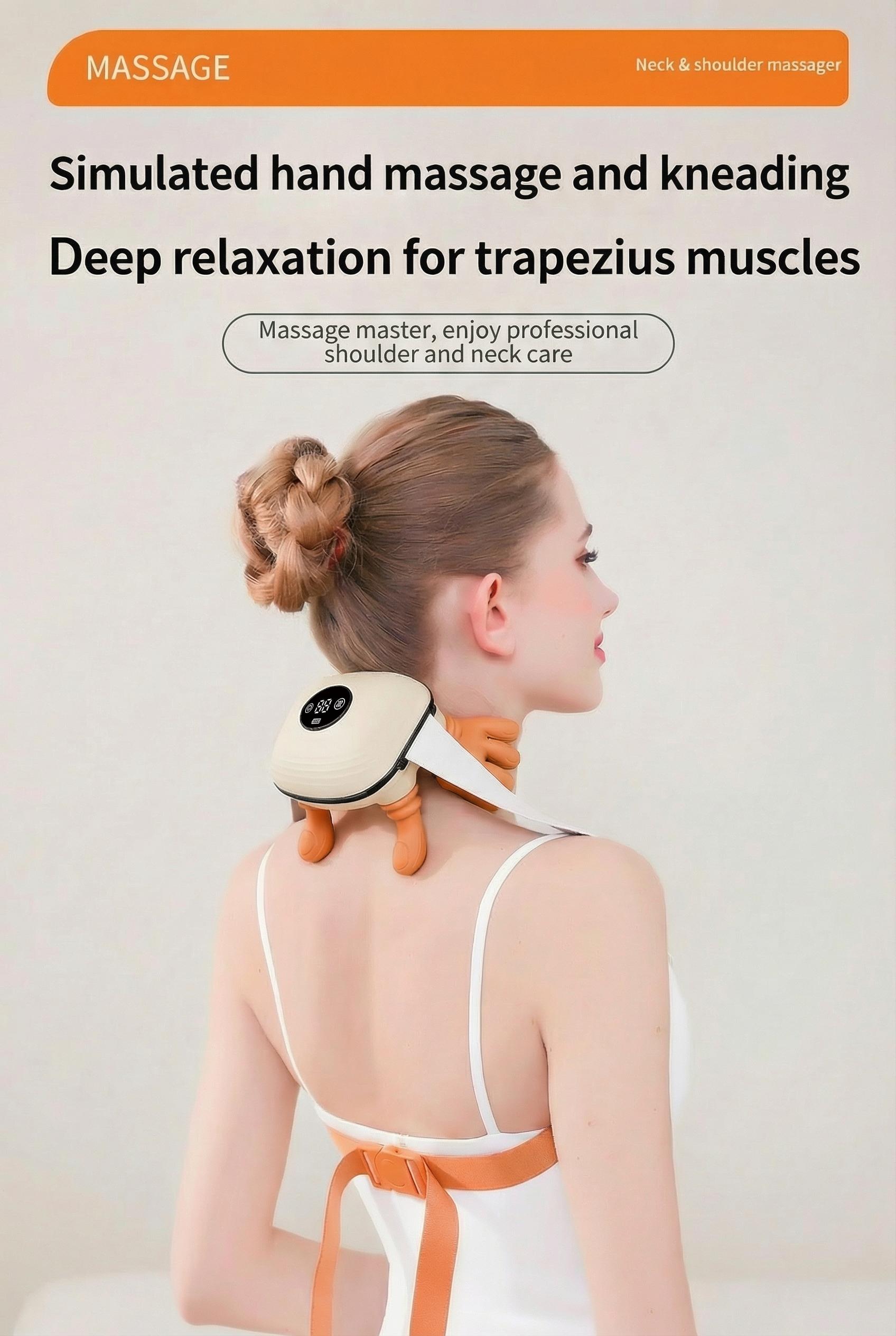 2026 upgraded shoulder and neck massager with heating function — wireless 3D kneading and deep tissue therapy technology, includes a remote control for easy operation, lightweight and portable, ideal as a gift.