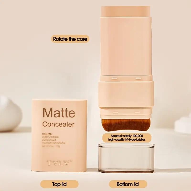 2-In-1 Foundation Concealer Stick, Long-Lasting Waterproof Matte Effect, Flawless Complexion, Internal Brush Head, Full Coverage Creamy Texture, Multi-Tones Available