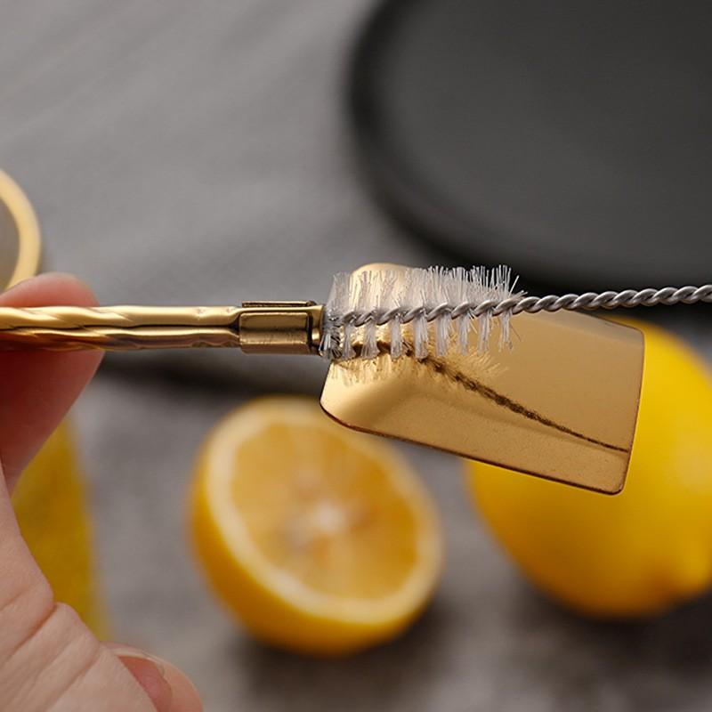 Creative 304 Iron Shovel Straw Spoon Combo, Two-In-One Drink Stirrer, Juice Tea Coffee Mixer, Watermelon Scoop Spatula, Stirring