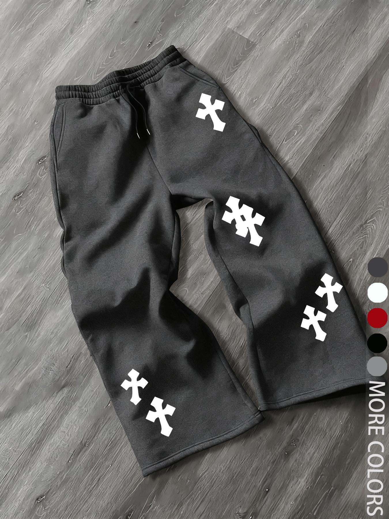 Men's Casual Street Style Cross Print Jogger Pants, Loose Fit Woven Fabric, Fall & Winter Fashion, Trendy for Men