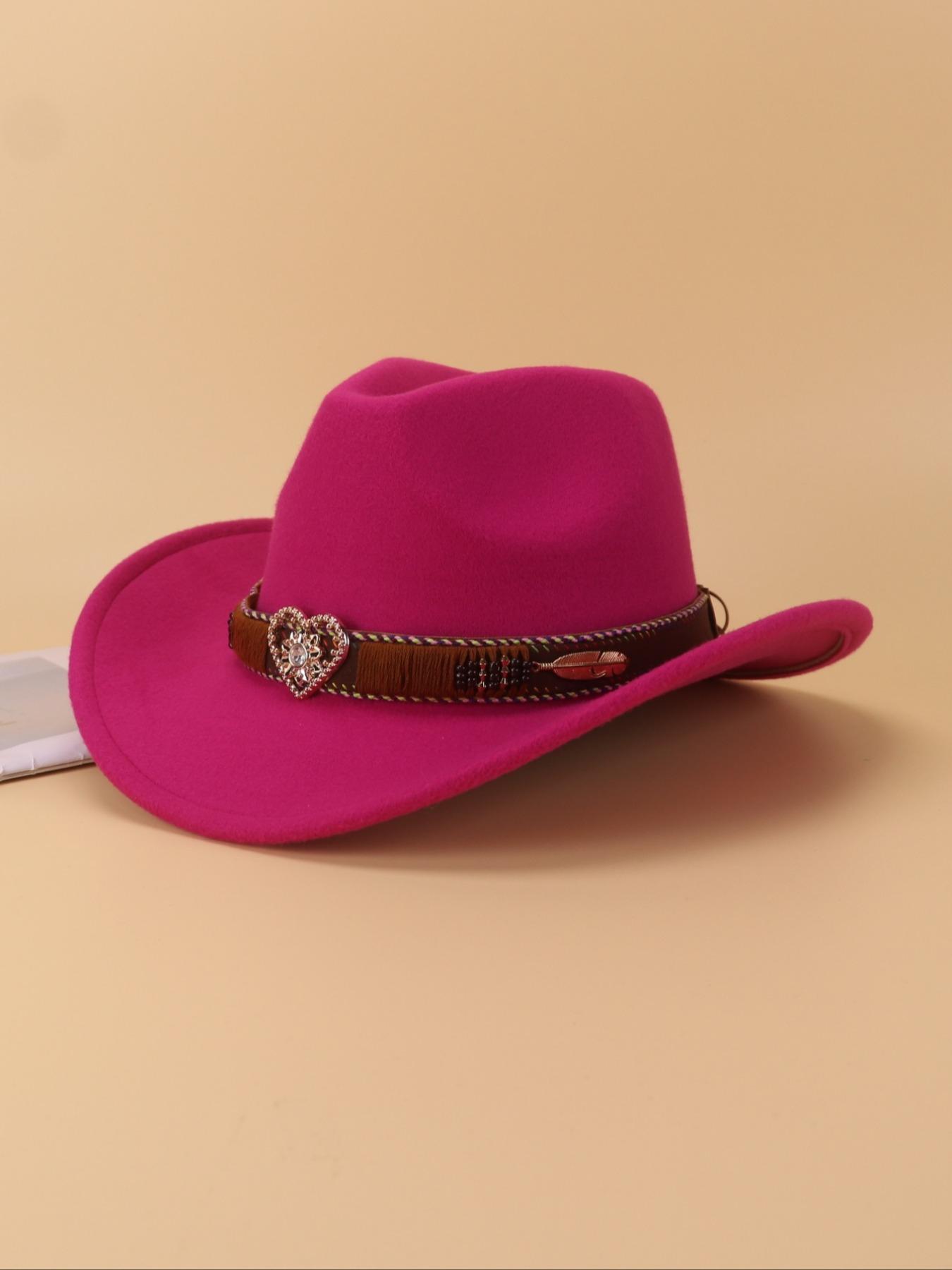 1PCS Unisex Rhinestone Heart Decorative Western Cowboy Hat, Vintage Polyester Style, Perfect for Western Theme Parties, Casual Wear, Daily Use