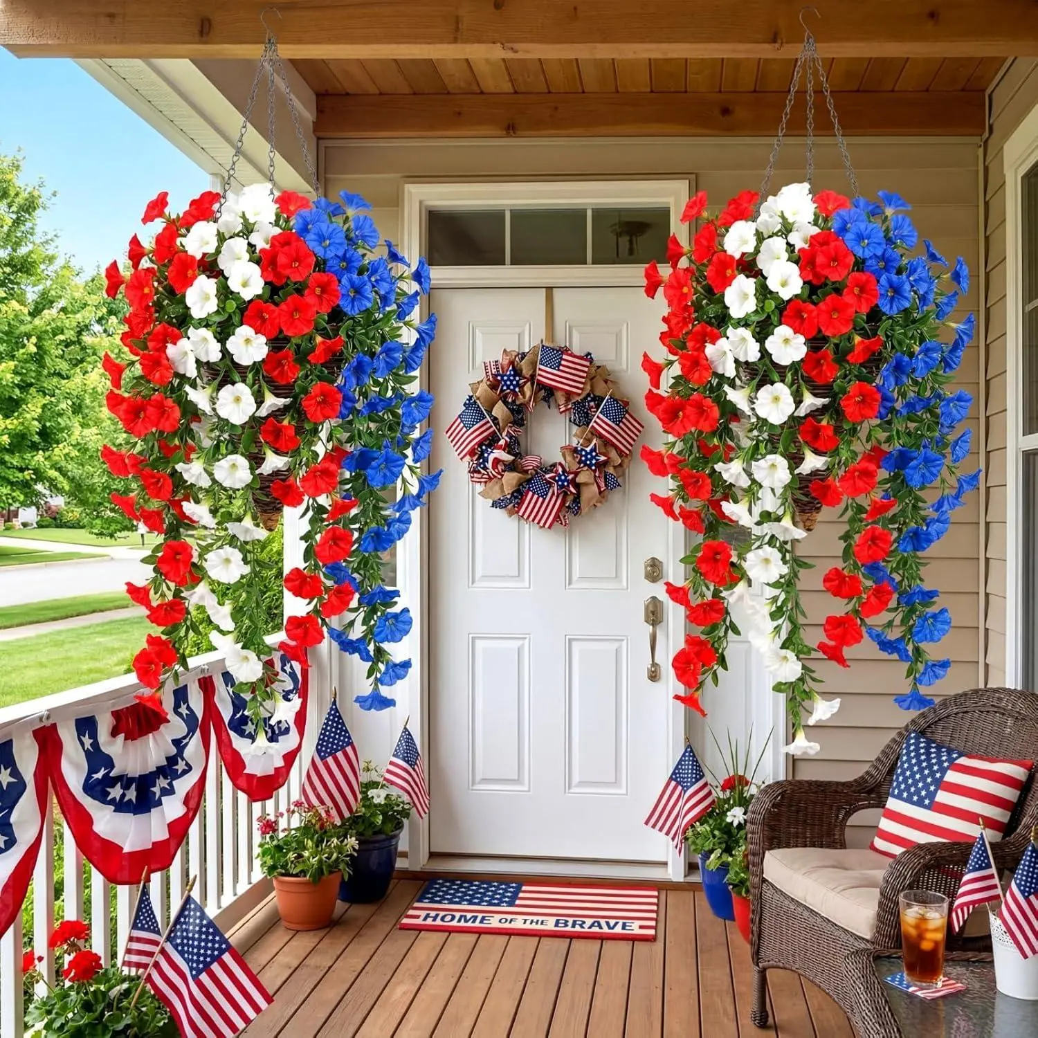 Photorealism Natural-Look Artificial Hanging Wisteria Flower Set - 8-16 PCS Silk Trailing Vines with Rose Red Eucalyptus, Decorative Artificial Mixed Floral Arrangements for Porches Balconies, Indoor Outdoors, PVC Wood Glass Home Decor