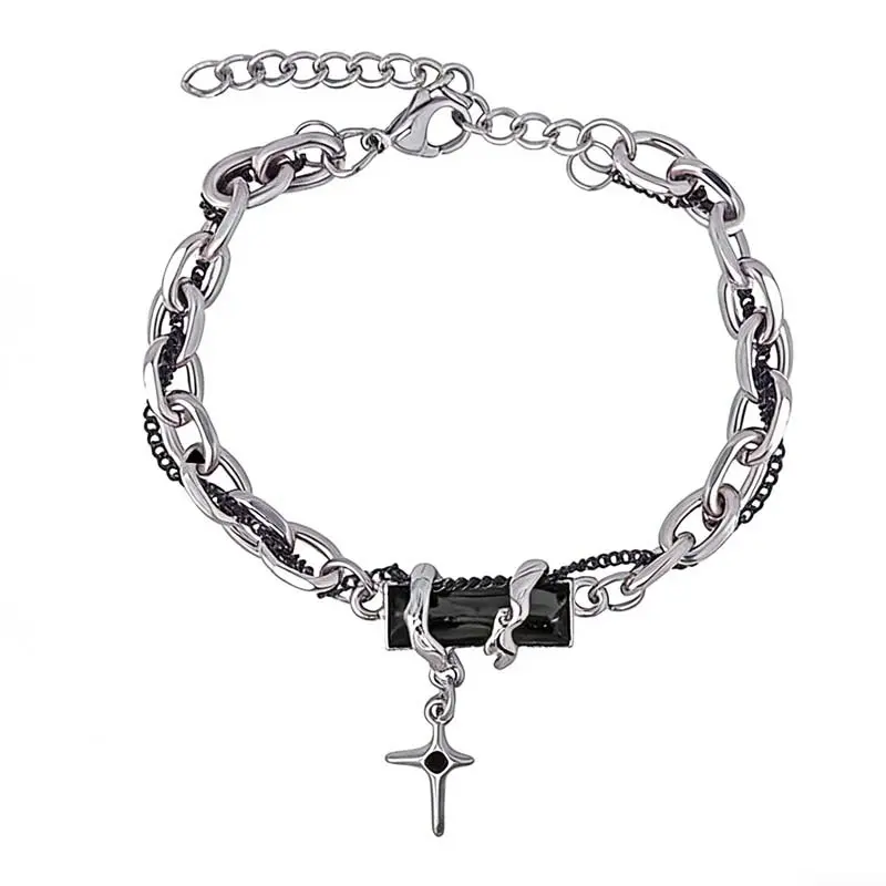 Unisex Minimalist Galaxy Bracelet - Celestial Black Zircon, Titanium Steel Star Charm, Adjustable Stainless Steel Jewelry, Couple Gift (Sports & Outdoor Accessory)