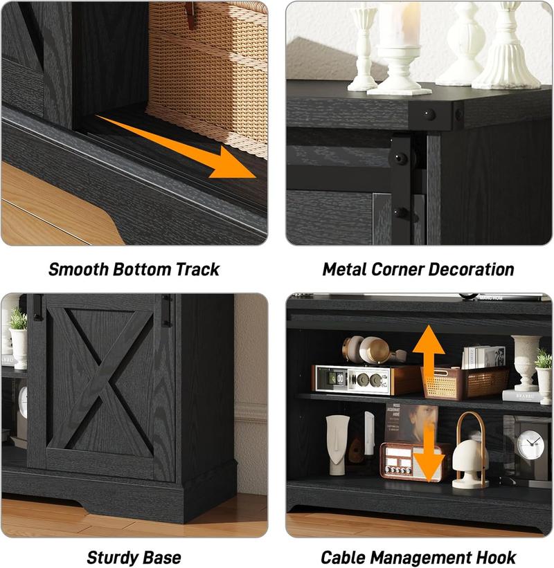 Farmhouse TV Stand for 70/75/80 Inch TV, 58/70 inch Entertainment Center Storage Cabinets with Sliding Barn Doors, Media Console Cabinet for Living Room, White/Grey/black