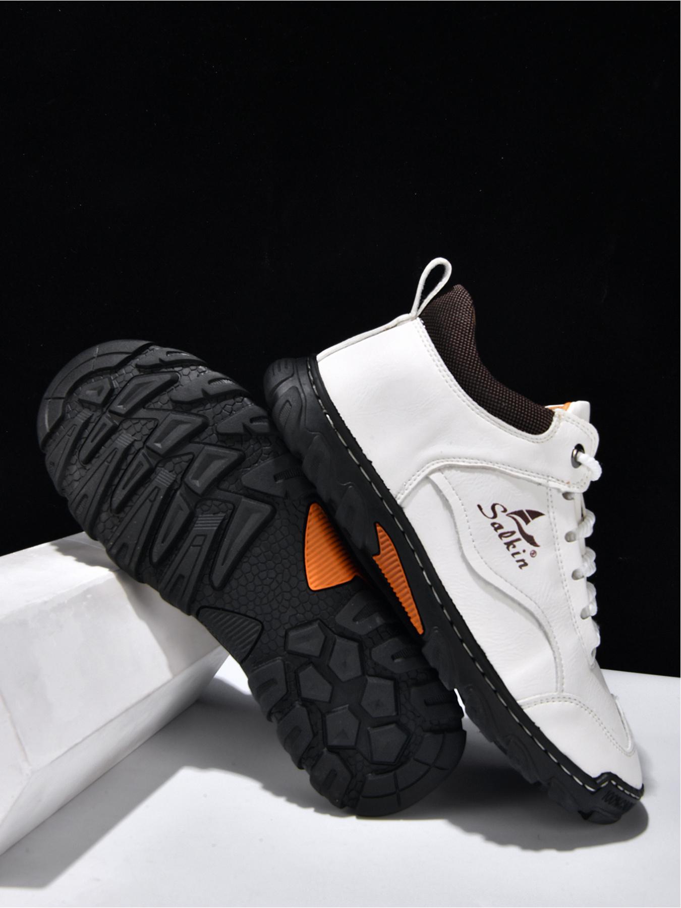 Men's Retro Outdoor Work Shoes, Hand-Stitched Mid-Top Casual Sneakers, Soft Sole Non-Slip Hiking Boots