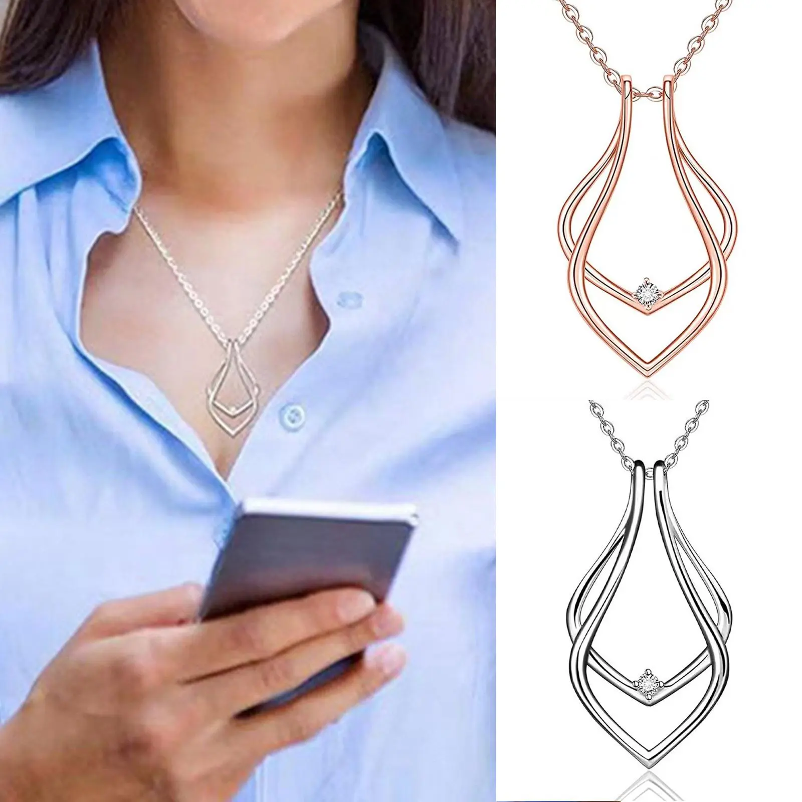 Zircon Crystal Ring Holder Necklace For Women Wedding Pendant Necklaces Choker Geometric Ring Keeper Chain Jewelry Collier