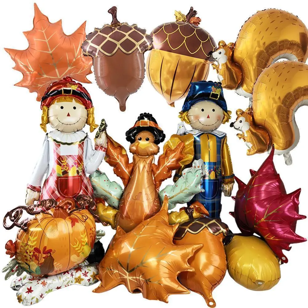 Fall Thanksgiving Inflatable Pumpkin Turkey Balloon Scarecrow Boy And Girl  Maple Leaf Squirrel Pine Cone Balloons Decorations