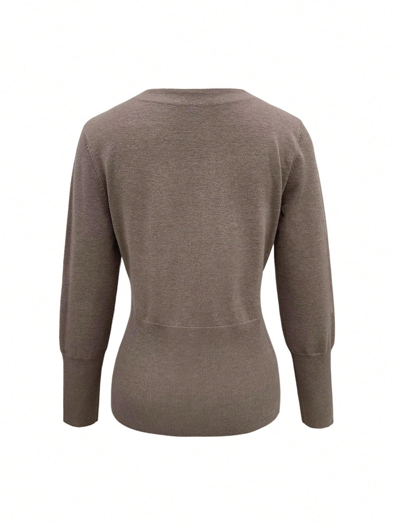Women's Solid V-Neck Cardigan Long Sleeve Button Front Ribbed Knitwear Elegant Slim Fit Sweater Top Fall Winter Daily Wear Fashion Knit Clothing Ladies Casual Outfits Knitting