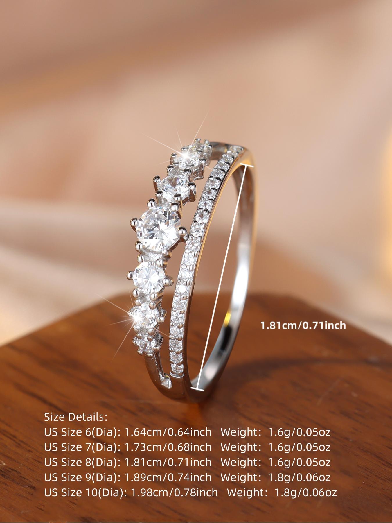 S925 Sterling Silver Elegant Double Row Ring, Fashion Promise Ring, Wedding Engagement Ring for Women & Girls, Trendy All-match & Exquisite Jewelry for Birthday Gift, with Box