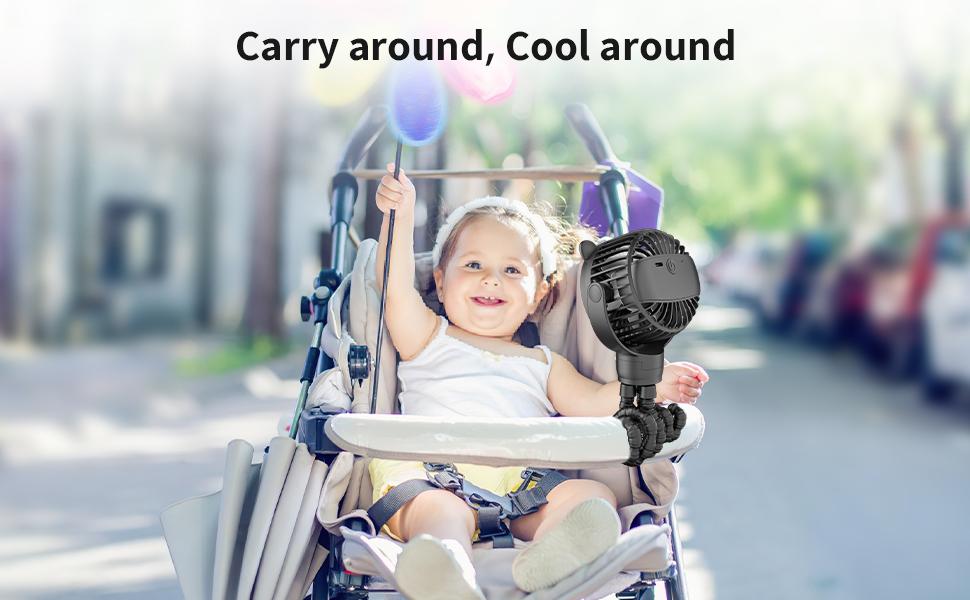 [Frsara] 2026 upgrade Led Portable Stroller Mini Fan Octopus fan, Rechargeable Portable Fan, 360°Rotatable, 3-Speed, Stroller Fan, Flexible Tripod for Treadmill, Golf Cart, Bike, car, Ideal for Beach, Camping, Outdoor