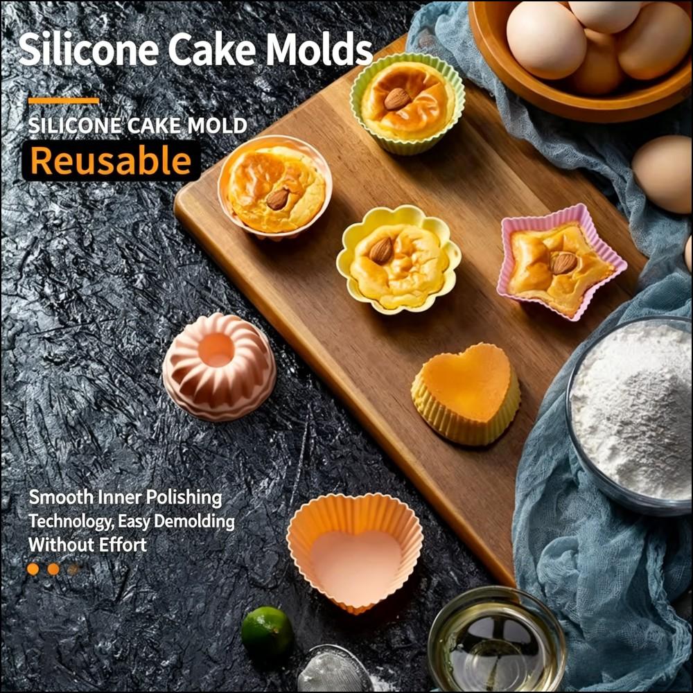 20pcs Reusable Silicone Cupcake Molds, Non-Stick Baking Mold for Paper Cupcakes, Kids Snacks, Pancakes, Dishwasher Safe, Food Grade