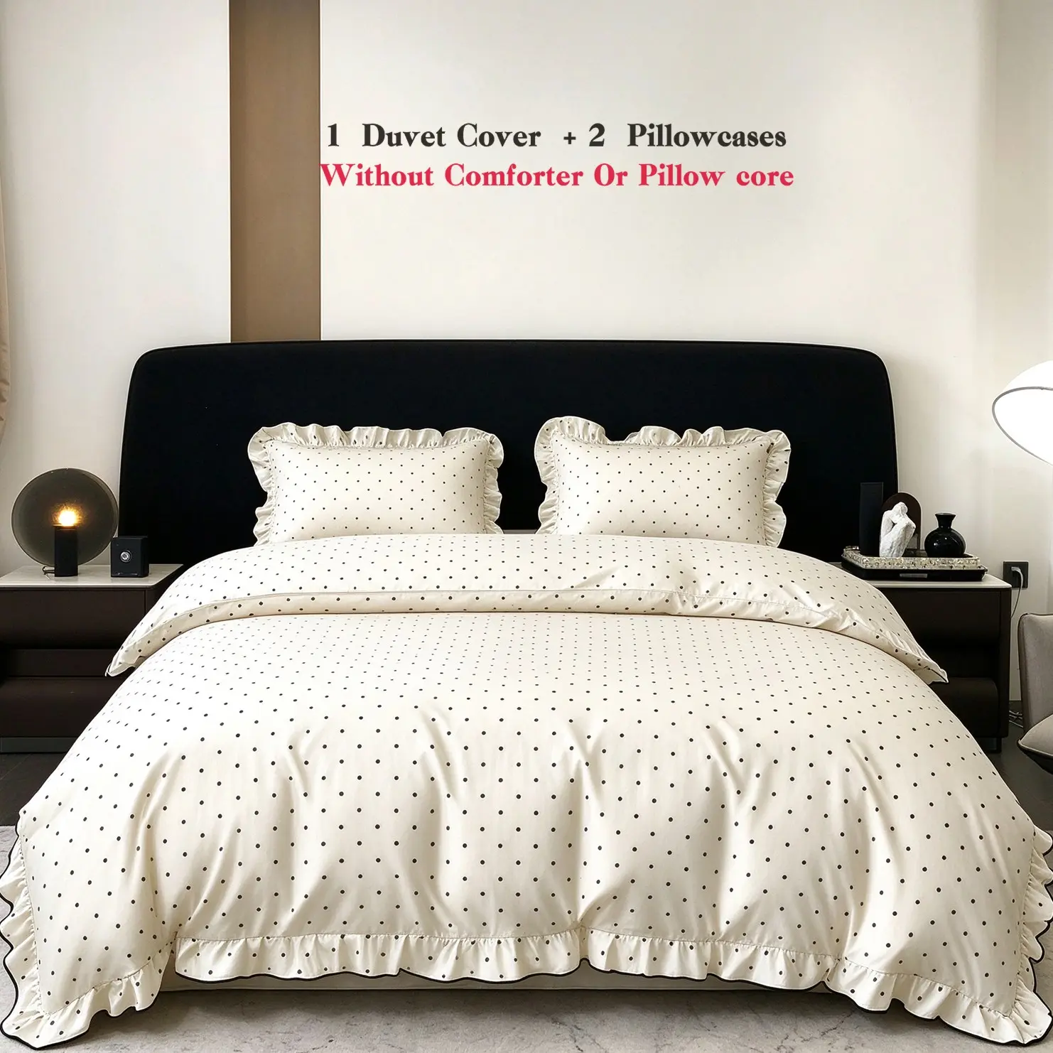 Ruffle Polka Dot Duvet Cover 3 Piece Bedding Set, Soft Wrinkle Resistant Comforter Cover with 2 Pillowcases, Multiple Sizes Available, Duvet & Pillow Inserts Not Included, Ruffled Duvet Cover